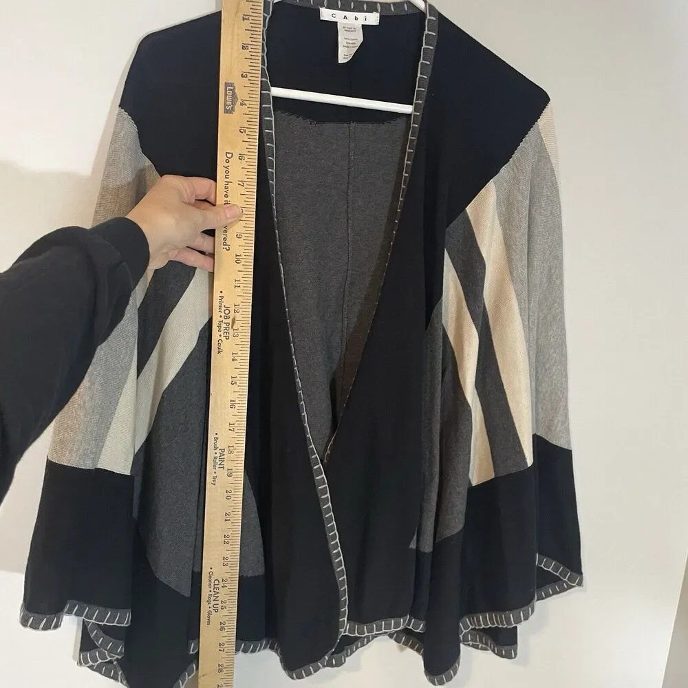 Cabi Sweater Poncho Gray Black Striped Oversized Wrap Colorblock Cotton One Size - Picture 6 of 9